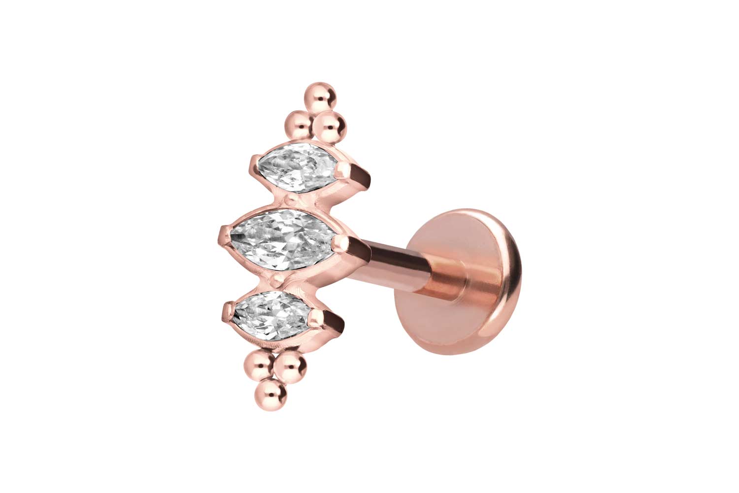 Titan Labret Piercing mit Push Fit 3 EINGEFASSTE KRISTALLTROPFEN + KUGELN